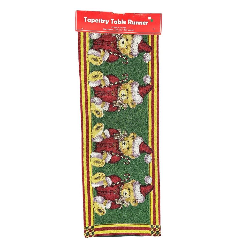 Christmas Teddy Bears Candy Canes Vintage Tapestry Table‎ Runner 13 x 72 NEW